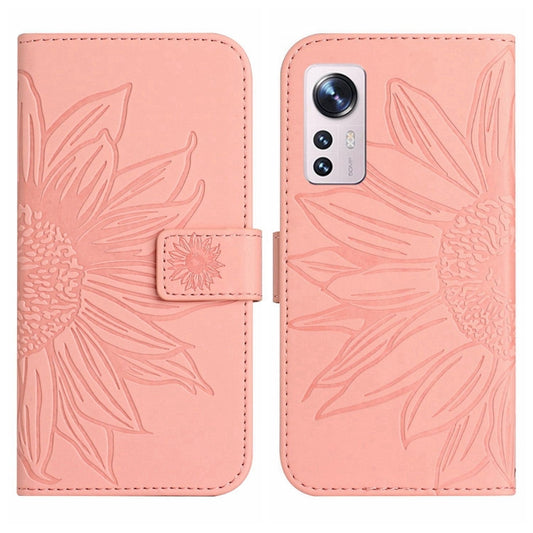 For Xiaomi 12 / 12X Skin Feel Sun Flower Pattern Flip Leather Phone Case with Lanyard(Pink) by buy2fix