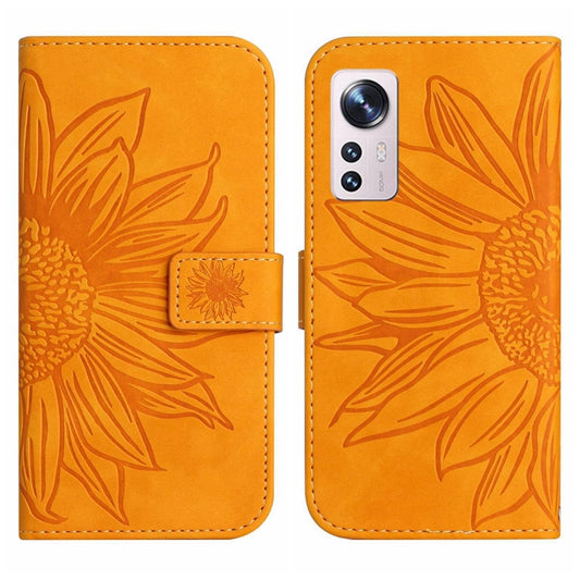 For Xiaomi 12 / 12X Skin Feel Sun Flower Pattern Flip Leather Phone Case with Lanyard(Yellow) by buy2fix
