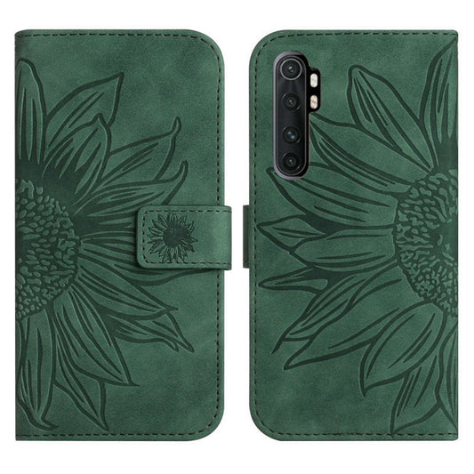 For Xiaomi Redmi Mi Note 10 Lite Skin Feel Sun Flower Pattern Flip Leather Phone Case with Lanyard(Green) by buy2fix