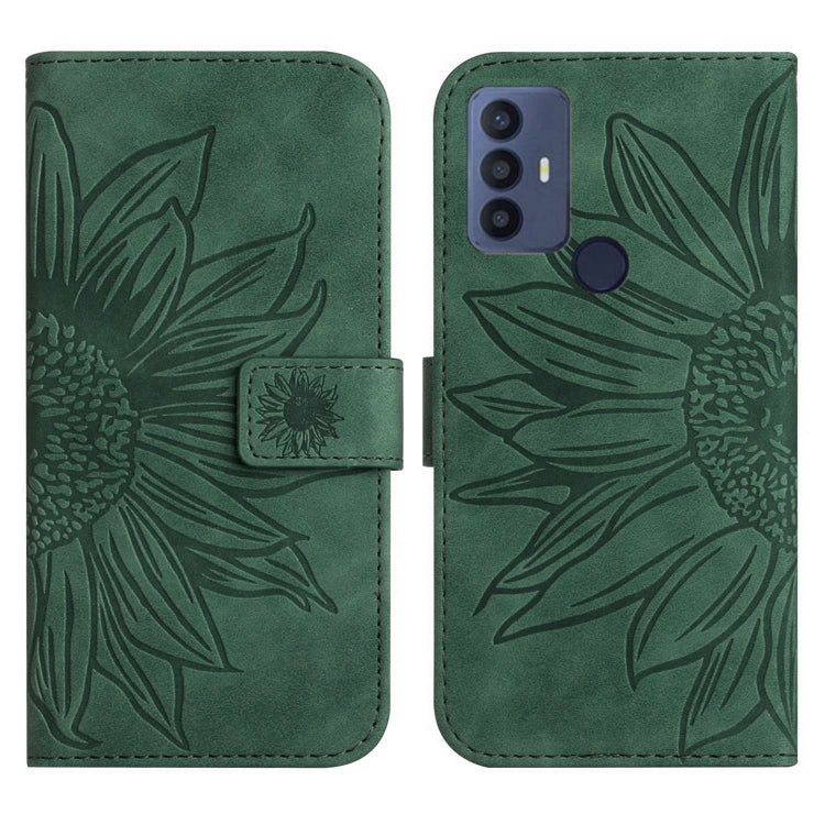 For TCL 30 SE/30E/306/305 Skin Feel Sun Flower Pattern Flip Leather Phone Case with Lanyard(Green) - More Brand by buy2fix | Online Shopping UK | buy2fix