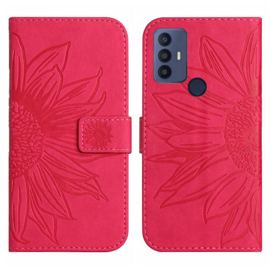 For TCL 30 SE/30E/306/305 Skin Feel Sun Flower Pattern Flip Leather Phone Case with Lanyard(Rose Red) by buy2fix