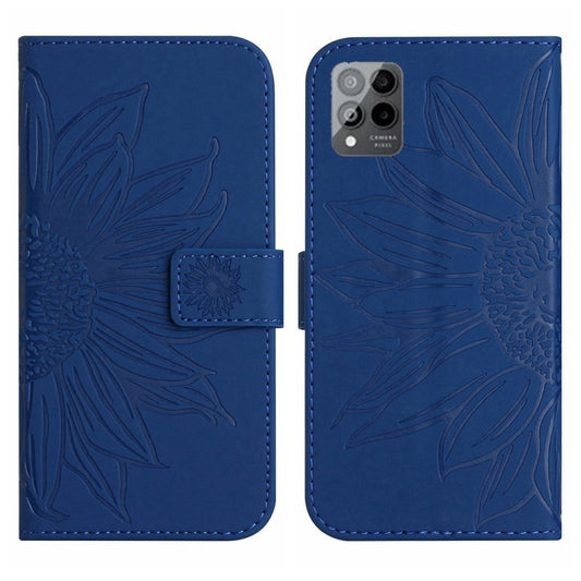 For T-Mobile Revvl 6 Pro 5G Skin Feel Sun Flower Pattern Flip Leather Phone Case with Lanyard(Dark Blue) by buy2fix