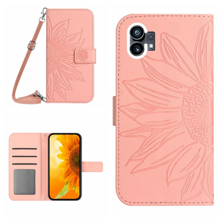 For Nothing Phone 1 Skin Feel Sun Flower Pattern Flip Leather Phone Case with Lanyard(Pink) - Nothing Cases by buy2fix | Online Shopping UK | buy2fix