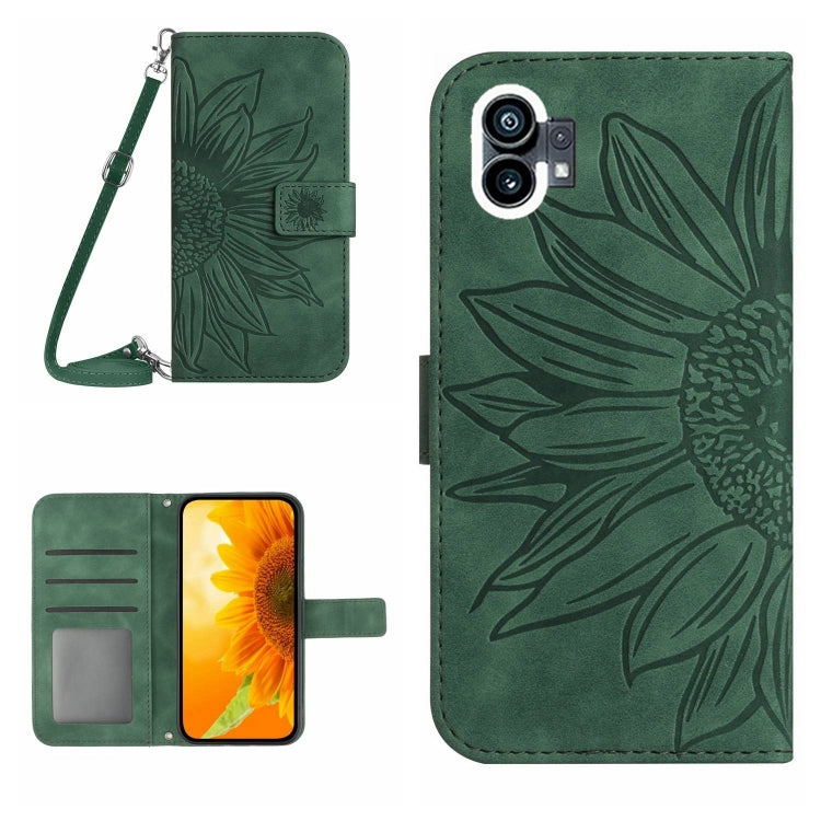 For Nothing Phone 1 Skin Feel Sun Flower Pattern Flip Leather Phone Case with Lanyard(Green) - Nothing Cases by buy2fix | Online Shopping UK | buy2fix