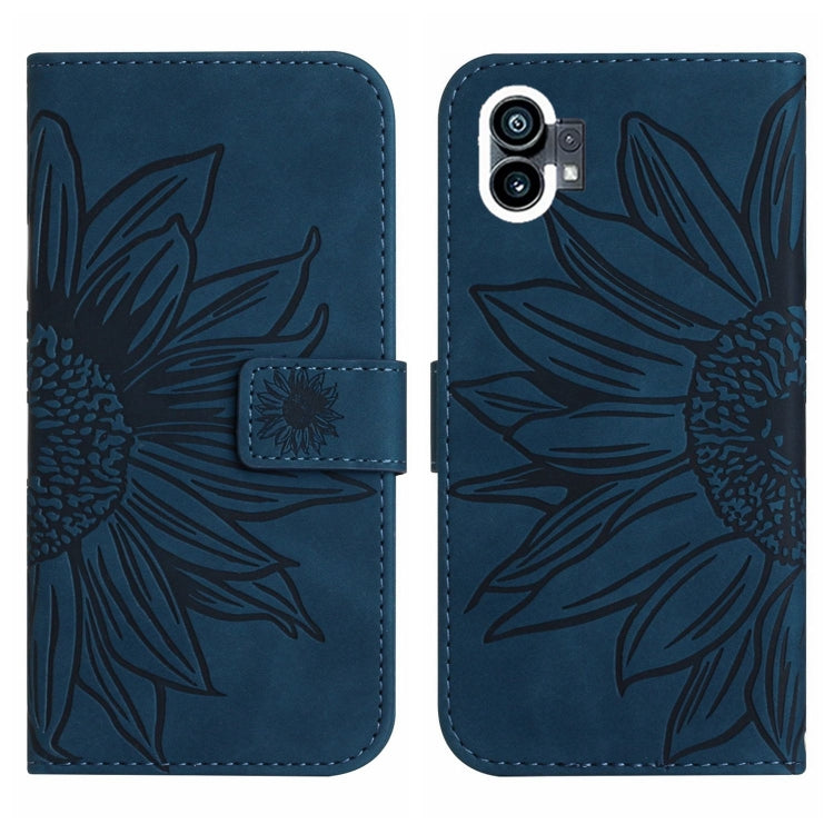 For Nothing Phone 1 Skin Feel Sun Flower Pattern Flip Leather Phone Case with Lanyard(Inky Blue) - Nothing Cases by buy2fix | Online Shopping UK | buy2fix