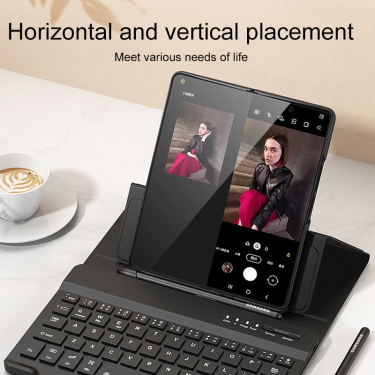 For Samsung Galaxy Z Fold4 5G Magnetic Folding Bluetooth Keyboard Leather Case(Black) - Samsung Keyboard by buy2fix | Online Shopping UK | buy2fix