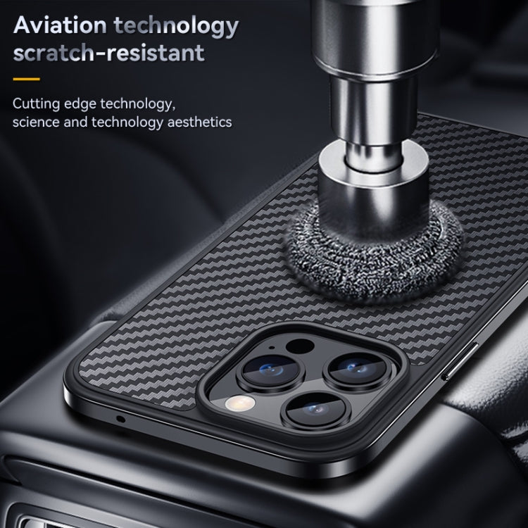 For iPhone 14 Pro Max SULADA Carbon Fiber Textured Shockproof Metal + TPU Frame Case(Black) by SULADA