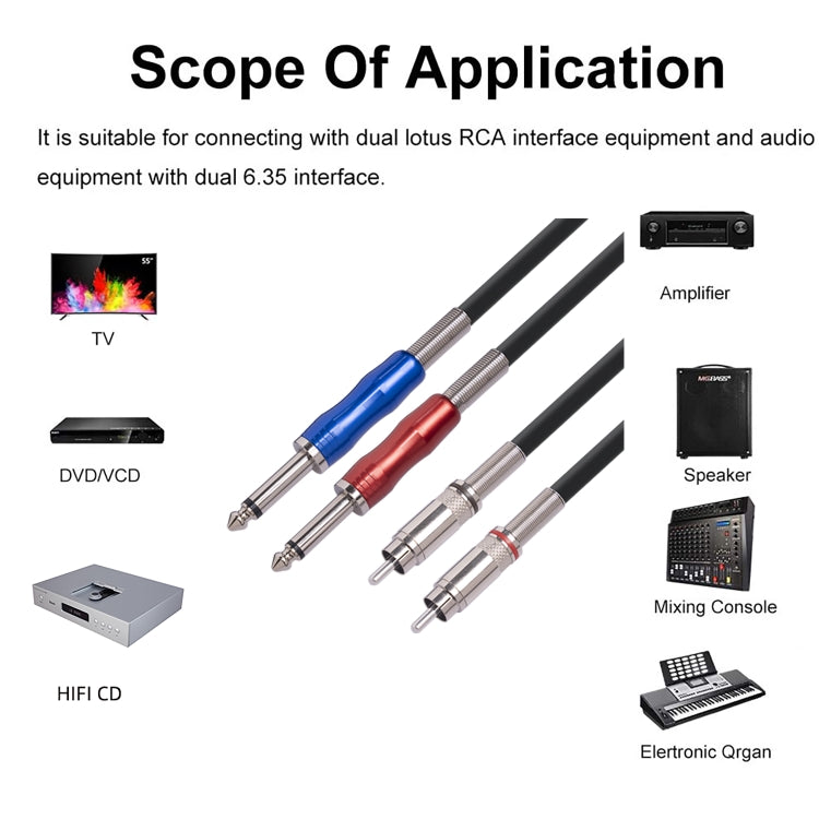 3051K63 Dual RCA Male to Dual 6.35mm 1/4 inch Male Mixer Audio Cable, Length:1m - Microphone Audio Cable & Connector by buy2fix | Online Shopping UK | buy2fix