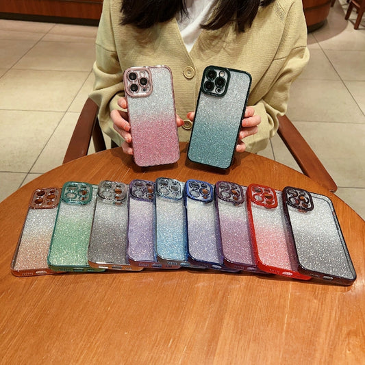 For iPhone 14 Pro Max High Transparent Gradient Color Glitter TPU Phone Case(Dark Green) by buy2fix