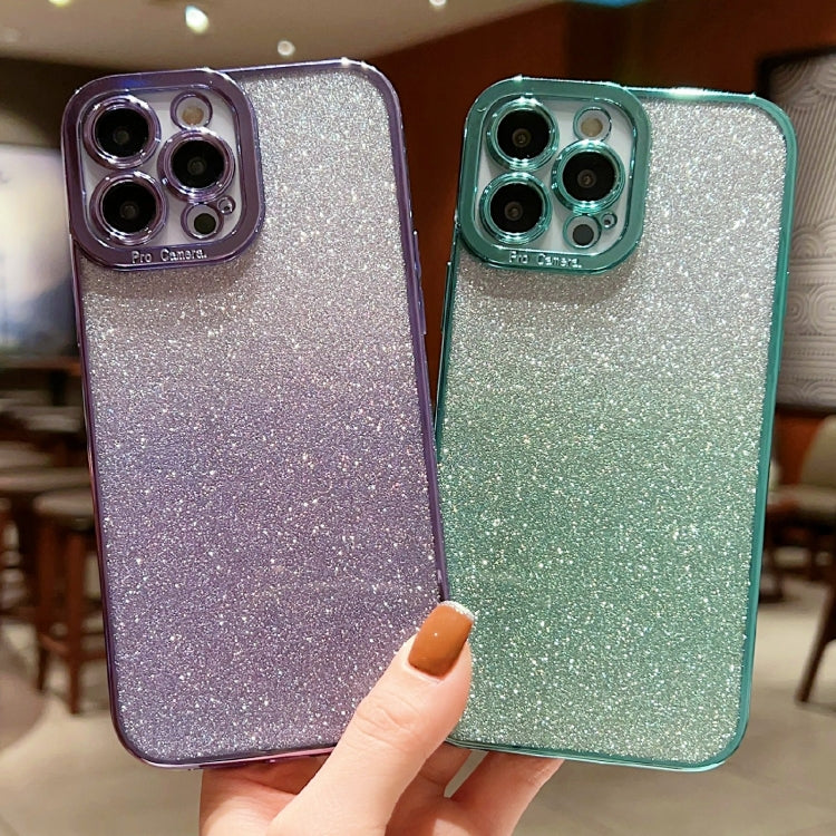 For iPhone 14 Pro Max High Transparent Gradient Color Glitter TPU Phone Case(Dark Green) by buy2fix
