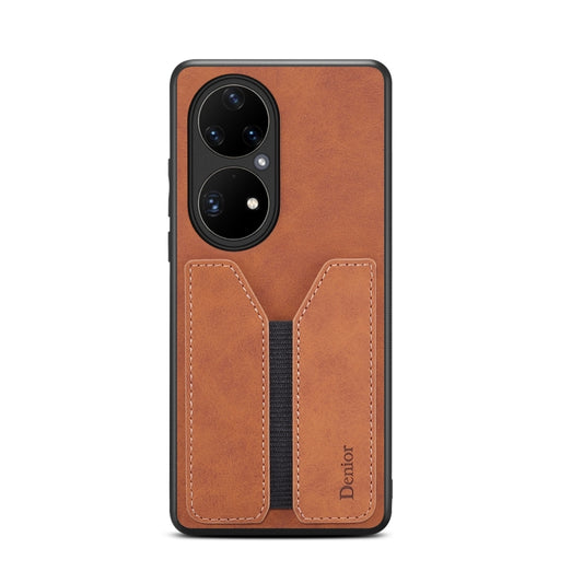 For Huawei P50 Pro Denior DV Elastic Card PU Back Cover Phone Case(Brown) - Huawei Cases by Denior | Online Shopping UK | buy2fix