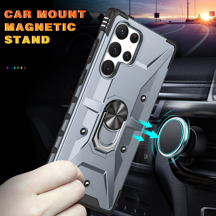 For Samsung Galaxy S23 Ultra 5G Ring Holder Phone Case(Grey) - Galaxy S23 Ultra 5G Cases by buy2fix | Online Shopping UK | buy2fix
