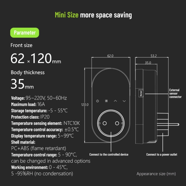 BHT12-EW Plug-in LED Thermostat With WiFi, EU Plug(Black) - Thermostat & Thermometer by buy2fix | Online Shopping UK | buy2fix
