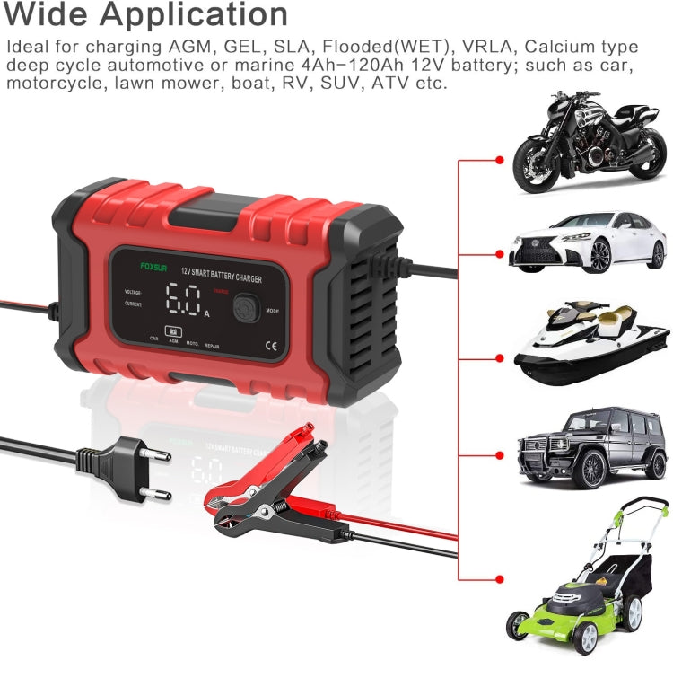 FOXSUR 6A 12V Motorcycle / Car Smart Battery Charger, Plug Type:US Plug(Red) - Battery Charger by FOXSUR | Online Shopping UK | buy2fix