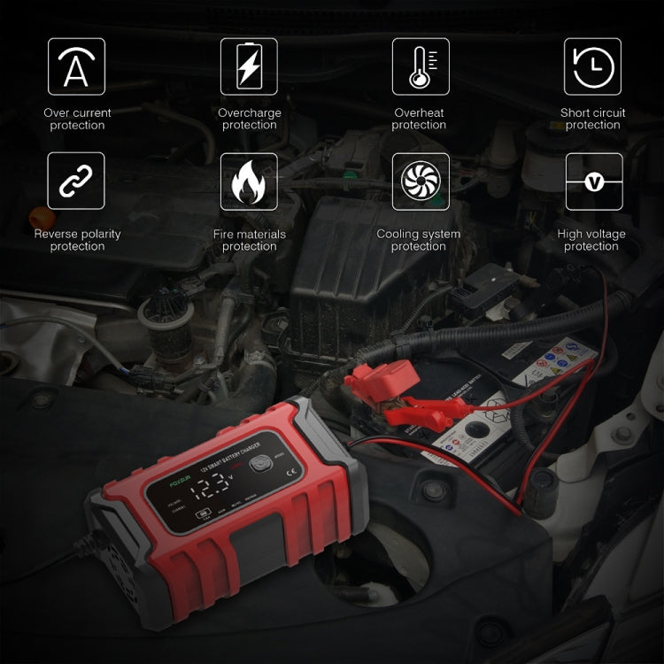 FOXSUR 6A 12V Motorcycle / Car Smart Battery Charger, Plug Type:US Plug(Red) by FOXSUR