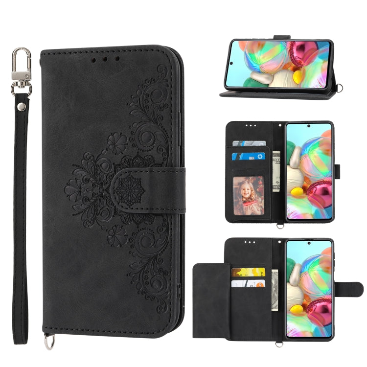 For Nothing Phone 1 Skin-feel Flowers Embossed Wallet Leather Phone Case(Black) - Nothing Cases by buy2fix | Online Shopping UK | buy2fix