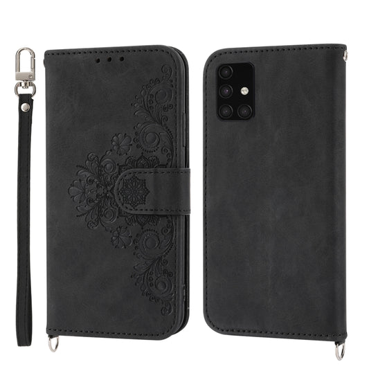 For Nothing Phone 1 Skin-feel Flowers Embossed Wallet Leather Phone Case(Black) - Nothing Cases by buy2fix | Online Shopping UK | buy2fix