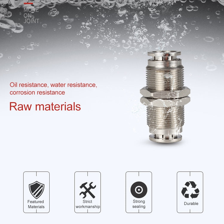 PM-8 LAIZE Nickel Plated Copper Bulkhead Straight Pneumatic Quick Connector - Interface Series by LAIZE | Online Shopping UK | buy2fix