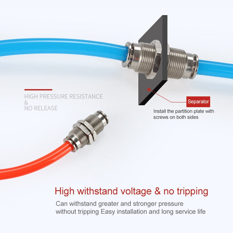 PM-8 LAIZE Nickel Plated Copper Bulkhead Straight Pneumatic Quick Connector - Interface Series by LAIZE | Online Shopping UK | buy2fix
