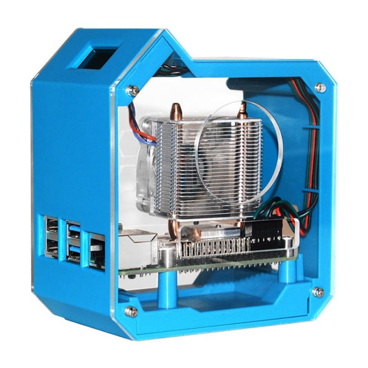 For Raspberry Pi 4B Waveshare Desktop Computer Fan LED Light Mini Tower Set(Blue) by WAVESHARE