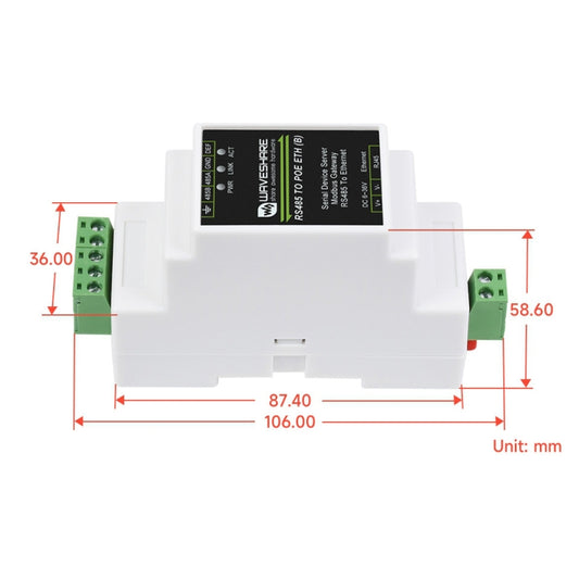 Waveshare Din Rail RS485 to RJ45 Serial Server with POE Function - Mini PC Accessories by WAVESHARE | Online Shopping UK | buy2fix