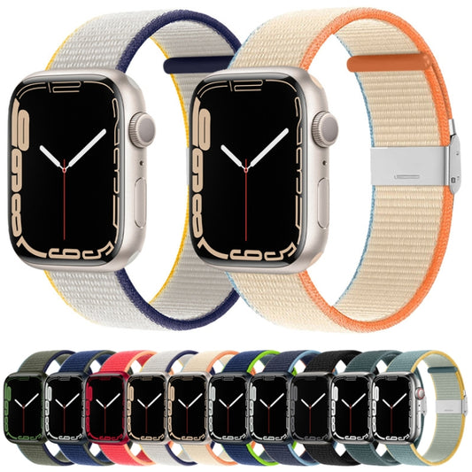 Metal Buckle Nylon Strap For Apple Watch Ultra 49mm / Series 8&7 45mm / SE 2&6&SE&5&4 44mm / 3&2&1 42mm(Black) by buy2fix