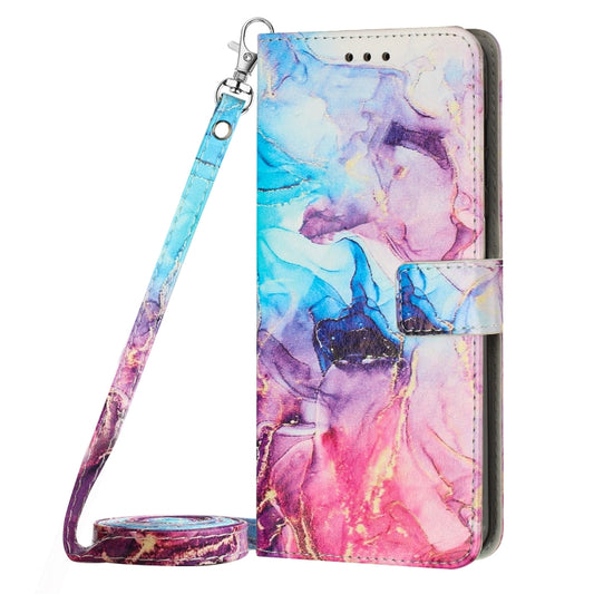 For Samsung Galaxy A14 5G Crossbody Painted Marble Pattern Leather Phone Case(Pink Purple) by buy2fix