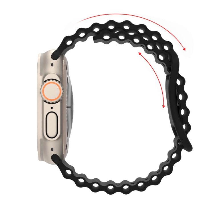 Ocean Style Silicone Watch Band For Apple Watch Ultra 49mm&Watch Ultra 2 49mm / Series 9&8&7 45mm / SE 3&SE 2&6&SE&5&4 44mm / 3&2&1 42mm(Black) - Watch Bands by buy2fix | Online Shopping UK | buy2fix