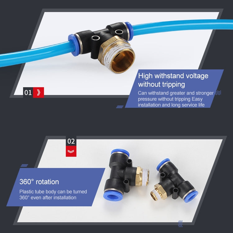 PB8-03 LAIZE 2pcs Plastic T-type Tee Male Thread Pneumatic Quick Connector by LAIZE