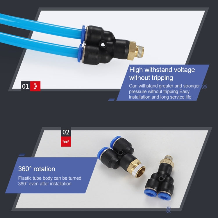 PX10-03 LAIZE 2pcs Plastic Y-type Tee Male Thread Pneumatic Quick Connector by LAIZE