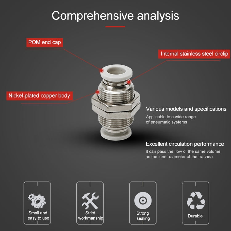 PM-12 LAIZE PM Bulkhead Straight Pneumatic Quick Fitting Connector - Interface Series by LAIZE | Online Shopping UK | buy2fix