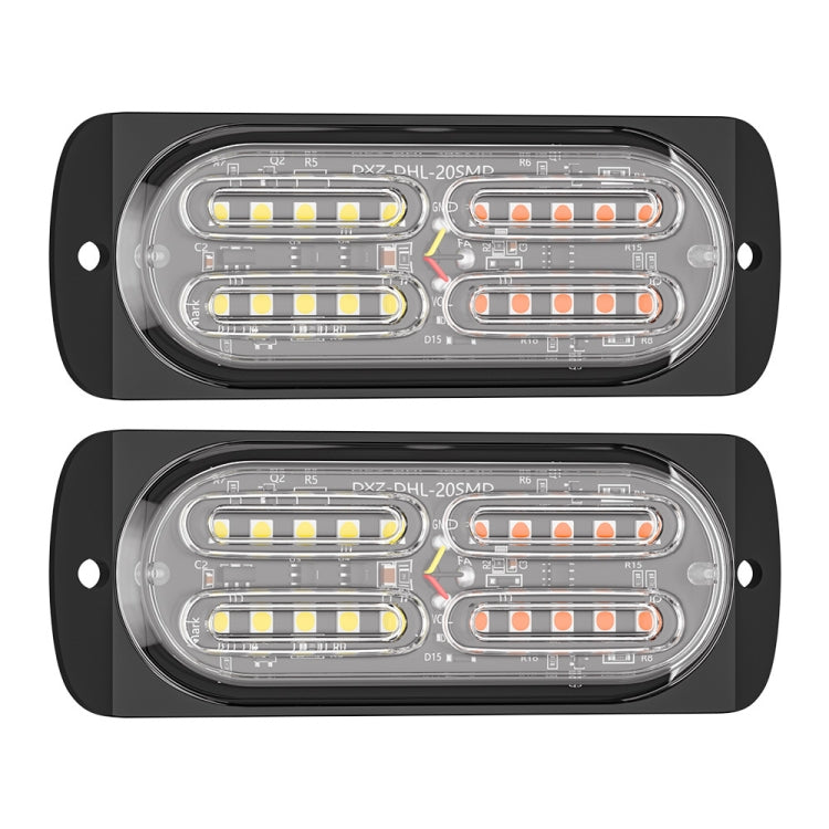 2pcs DC12-24V 3.2W Car 20LED Ultra-thin Strobe Light(White + Yellow Light) - Warning Lights by buy2fix | Online Shopping UK | buy2fix