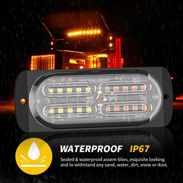 2pcs DC12-24V 3.2W Car 20LED Ultra-thin Strobe Light(White + Yellow Light) - Warning Lights by buy2fix | Online Shopping UK | buy2fix
