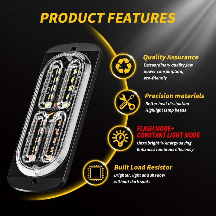 2pcs DC12-24V 3.2W Car 20LED Ultra-thin Strobe Light(White + Yellow Light) - Warning Lights by buy2fix | Online Shopping UK | buy2fix