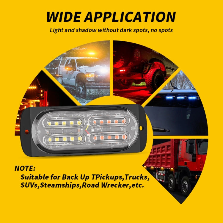 2pcs DC12-24V 3.2W Car 20LED Ultra-thin Strobe Light(White + Yellow Light) - Warning Lights by buy2fix | Online Shopping UK | buy2fix