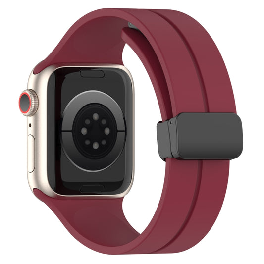 Solid Color Magnetic Buckle Silicone Watch Band For Apple Watch Series 9&8&7 41mm / SE 3&SE 2&6&SE&5&4 40mm / 3&2&1 38mm(Wine Red) by buy2fix