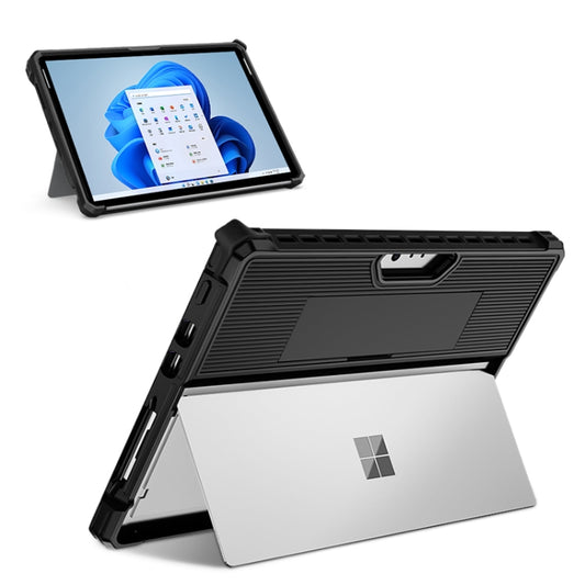 For Microsoft Surface Pro 9 Striped Hollow Tablet Case with Shoulder Strap(Black) by buy2fix