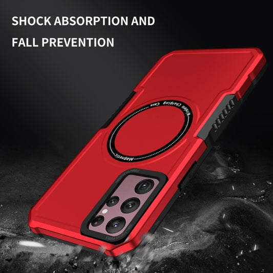 For Samsung Galaxy S22 Ultra 5G MagSafe Shockproof Armor Phone Case(Red) by buy2fix