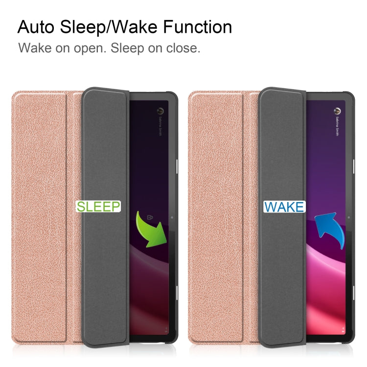 For Lenovo Tab P11 Gen 2 Custer Pure Color 3-Fold Holder Leather Smart Tablet Case(Rose Gold) - Lenovo by buy2fix | Online Shopping UK | buy2fix