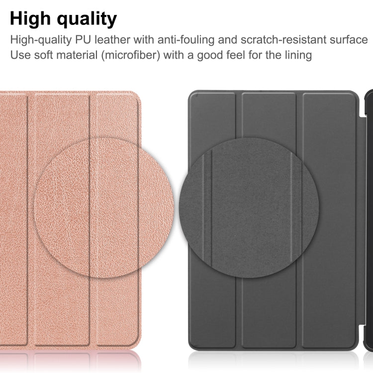 For Lenovo Tab P11 Gen 2 Custer Pure Color 3-Fold Holder Leather Smart Tablet Case(Rose Gold) - Lenovo by buy2fix | Online Shopping UK | buy2fix