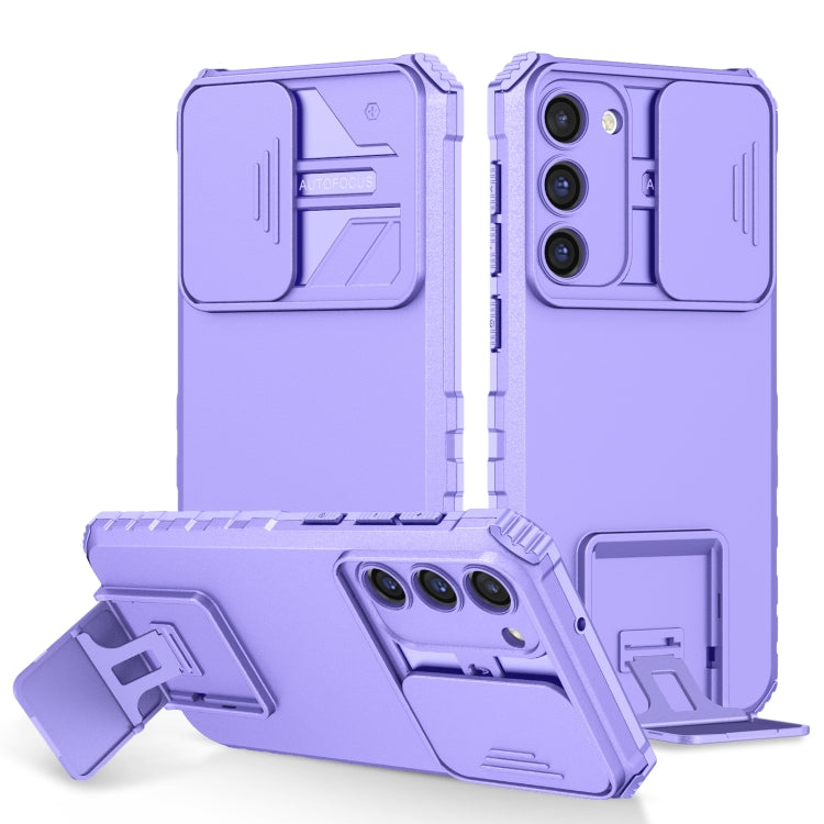 For Samsung Galaxy S23 5G Stereoscopic Holder Sliding Camshield Phone Case(Purple) - Galaxy S23 5G Cases by buy2fix | Online Shopping UK | buy2fix