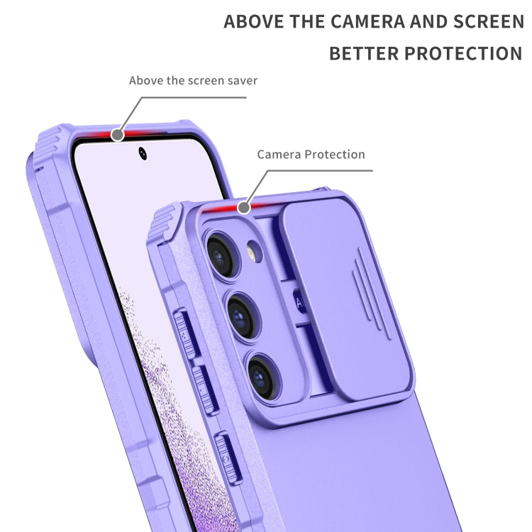 For Samsung Galaxy S23 5G Stereoscopic Holder Sliding Camshield Phone Case(Purple) - Galaxy S23 5G Cases by buy2fix | Online Shopping UK | buy2fix