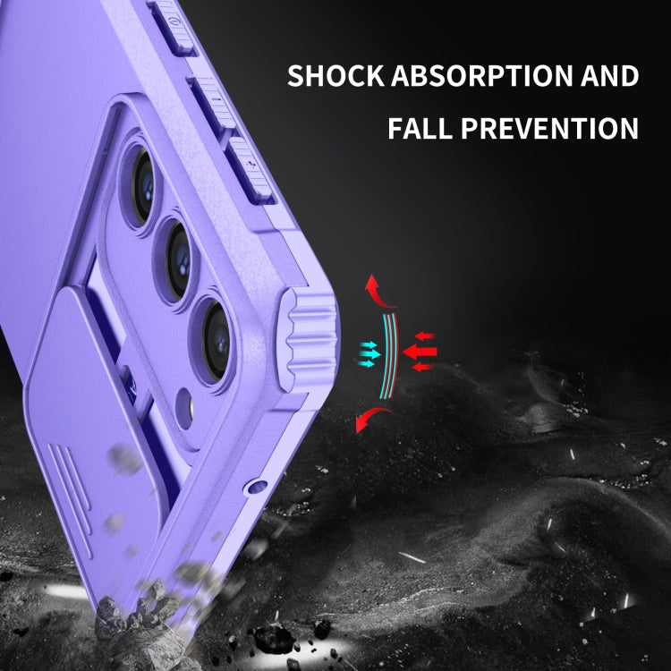 For Samsung Galaxy S23 5G Stereoscopic Holder Sliding Camshield Phone Case(Purple) - Galaxy S23 5G Cases by buy2fix | Online Shopping UK | buy2fix