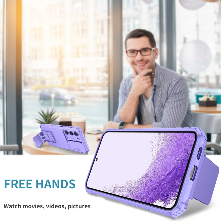 For Samsung Galaxy S23 5G Stereoscopic Holder Sliding Camshield Phone Case(Purple) - Galaxy S23 5G Cases by buy2fix | Online Shopping UK | buy2fix