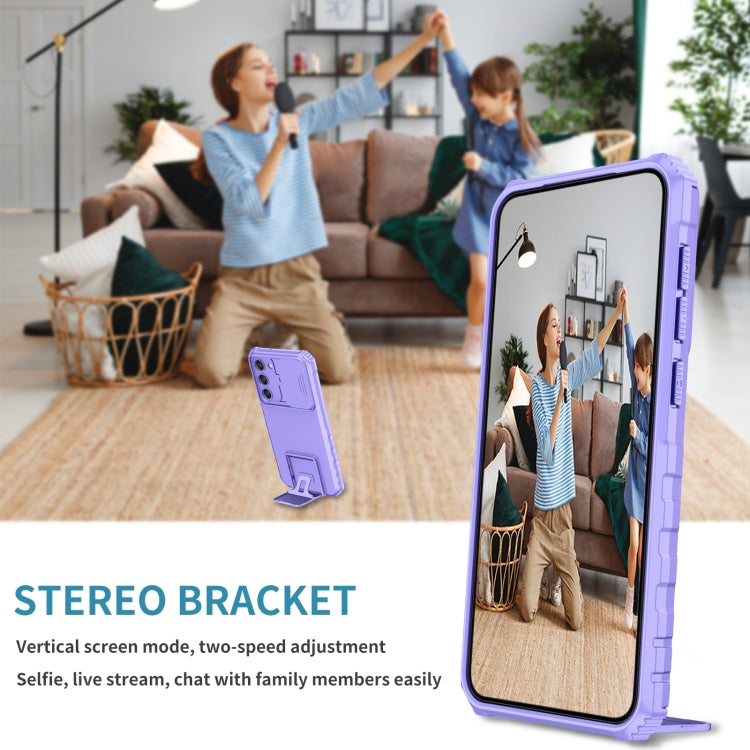 For Samsung Galaxy S23 5G Stereoscopic Holder Sliding Camshield Phone Case(Purple) - Galaxy S23 5G Cases by buy2fix | Online Shopping UK | buy2fix