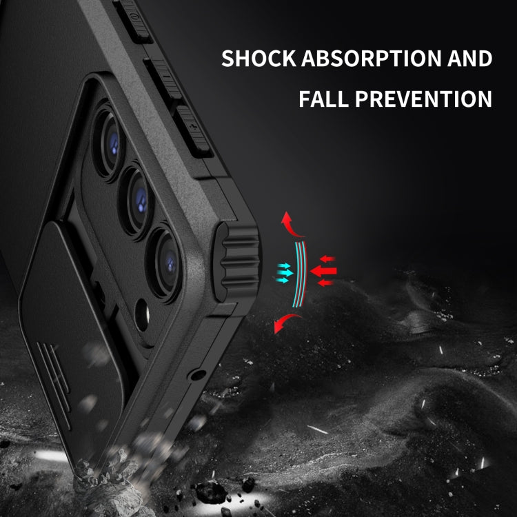 For Samsung Galaxy S23 5G Stereoscopic Holder Sliding Camshield Phone Case(Black) - Galaxy S23 5G Cases by buy2fix | Online Shopping UK | buy2fix