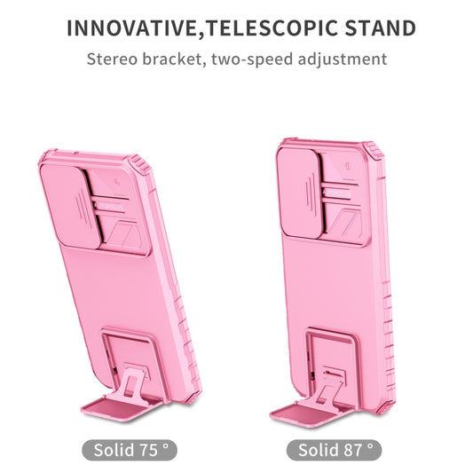 For Samsung Galaxy S23 5G Stereoscopic Holder Sliding Camshield Phone Case(Pink) by buy2fix