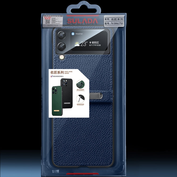 For Samsung Galaxy Z Flip4 SULADA Invisible Bracket Leather Back Cover Phone Case(Blue) by SULADA