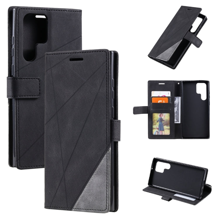 For Samsung Galaxy S23 Ultra 5G Skin Feel Splicing Leather Phone Case(Black) - Galaxy S23 Ultra 5G Cases by buy2fix | Online Shopping UK | buy2fix