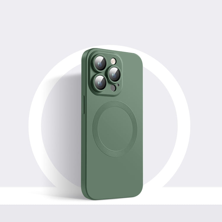 For iPhone 12 Pro CD Texture MagSafe Liquid Silicone Phone Case(Dark Green) - iPhone 12 / 12 Pro Cases by buy2fix | Online Shopping UK | buy2fix